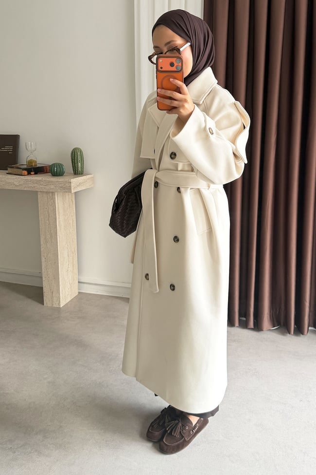 Oversize Kaşe Kaban - Ekru