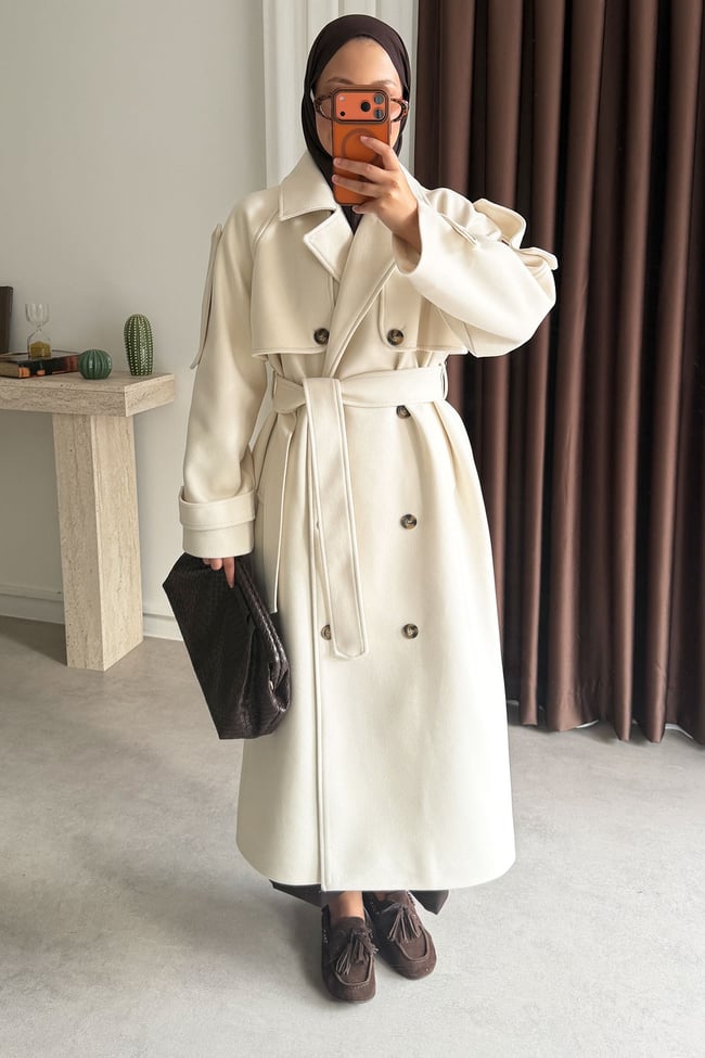 Oversize Kaşe Kaban - Ekru