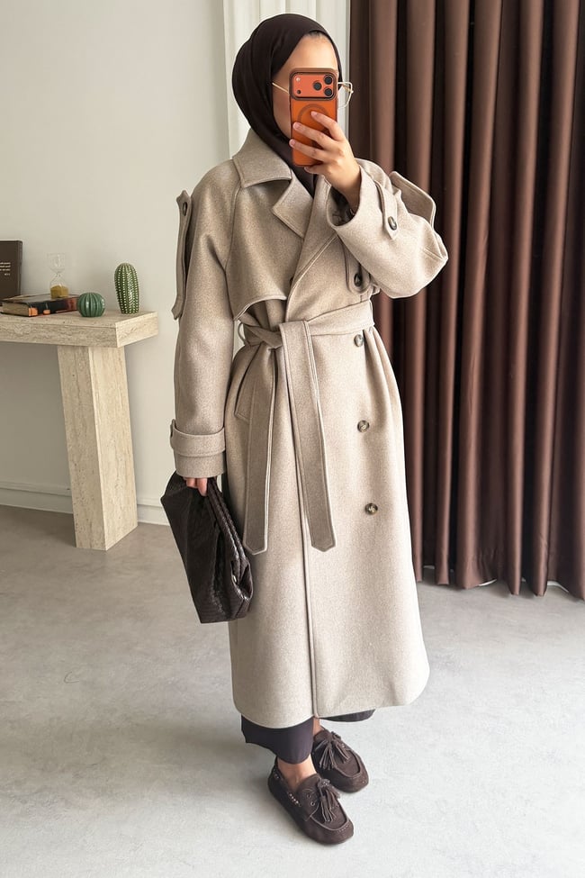 Oversize Kaşe Kaban - Vizon