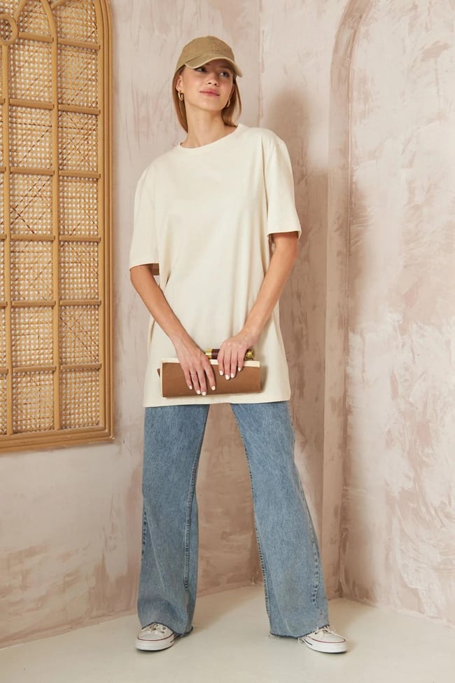 Oversize Kısa Kol T-shirt 4-6634 - EKRU