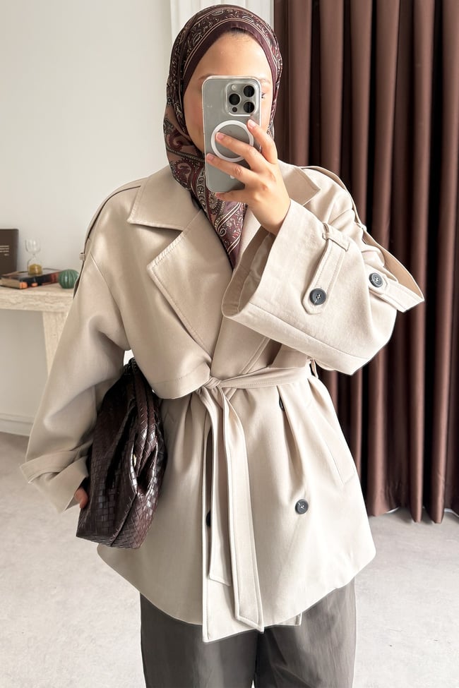 Oversize Pelerinli Trençkot - Bej