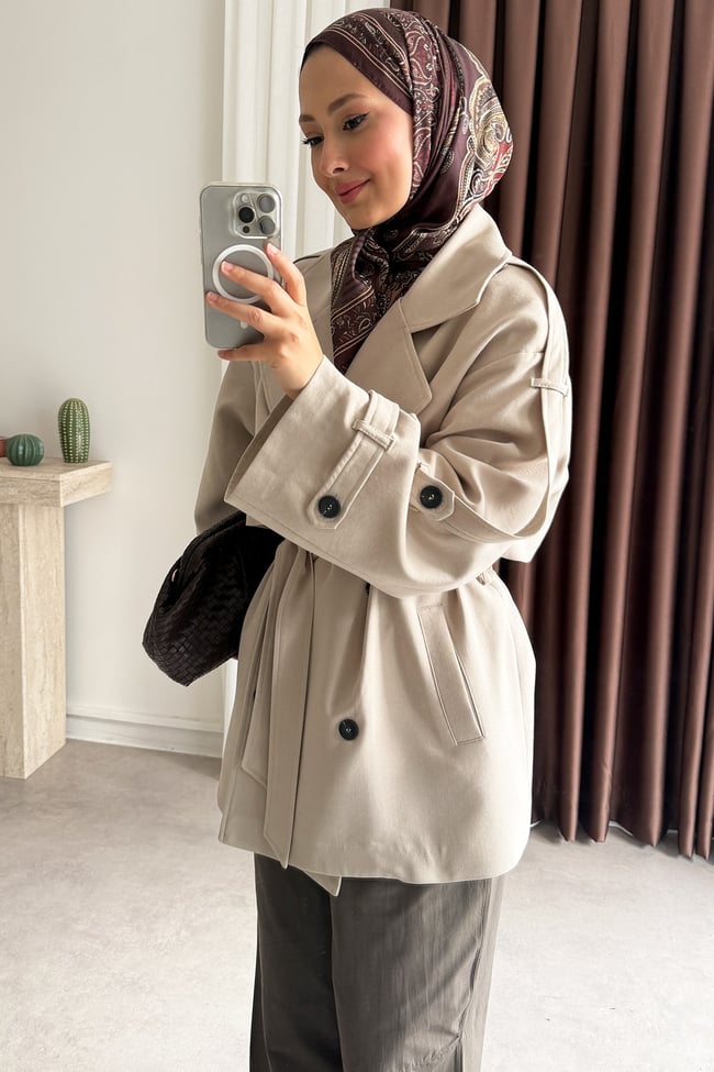 Oversize Pelerinli Trençkot - Bej