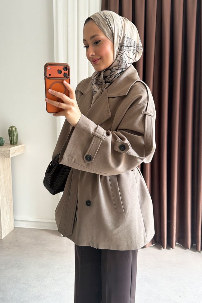Oversize Pelerinli Trençkot - Haki