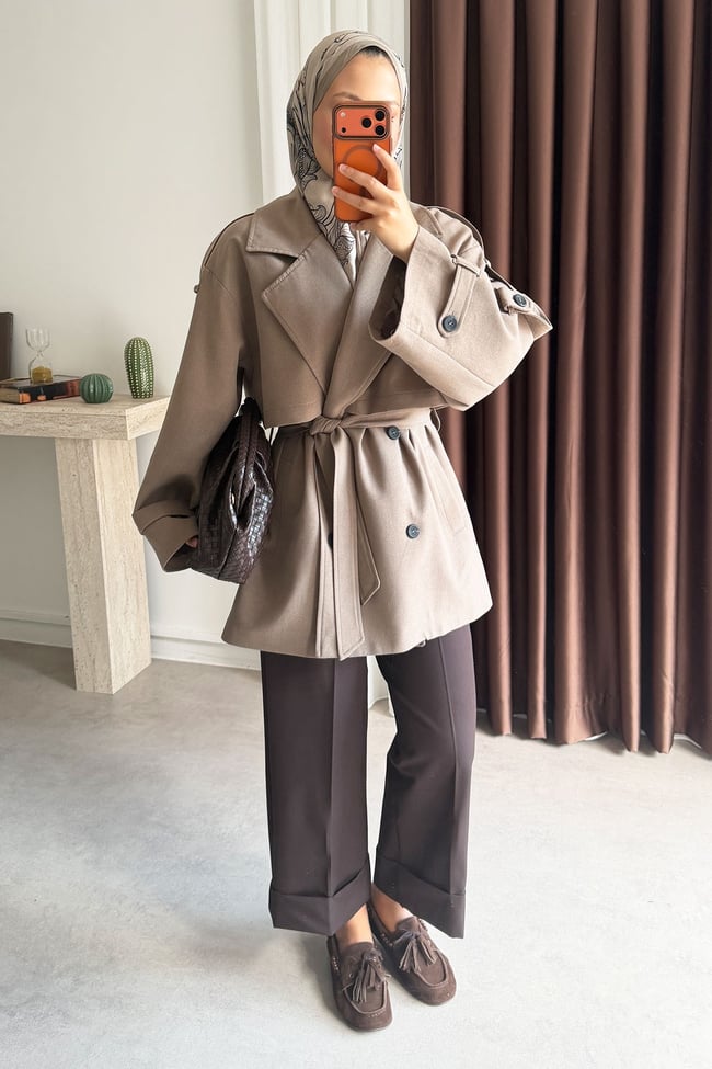 Oversize Pelerinli Trençkot - Haki