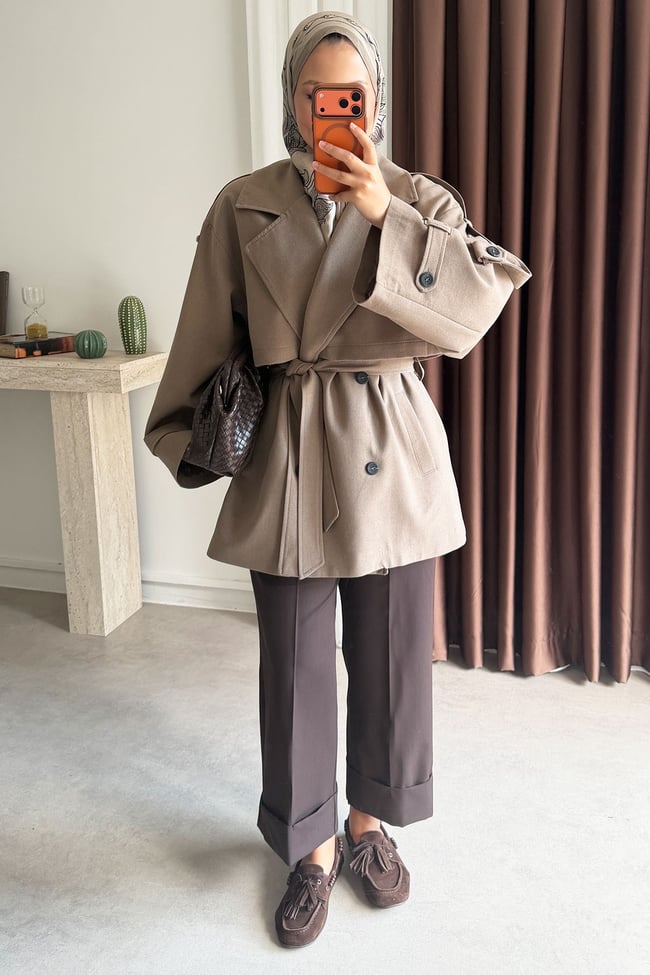 Oversize Pelerinli Trençkot - Haki