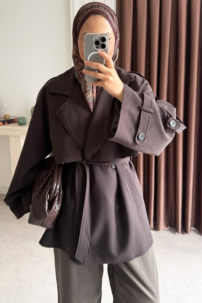 Oversize Pelerinli Trençkot - Kahverengi