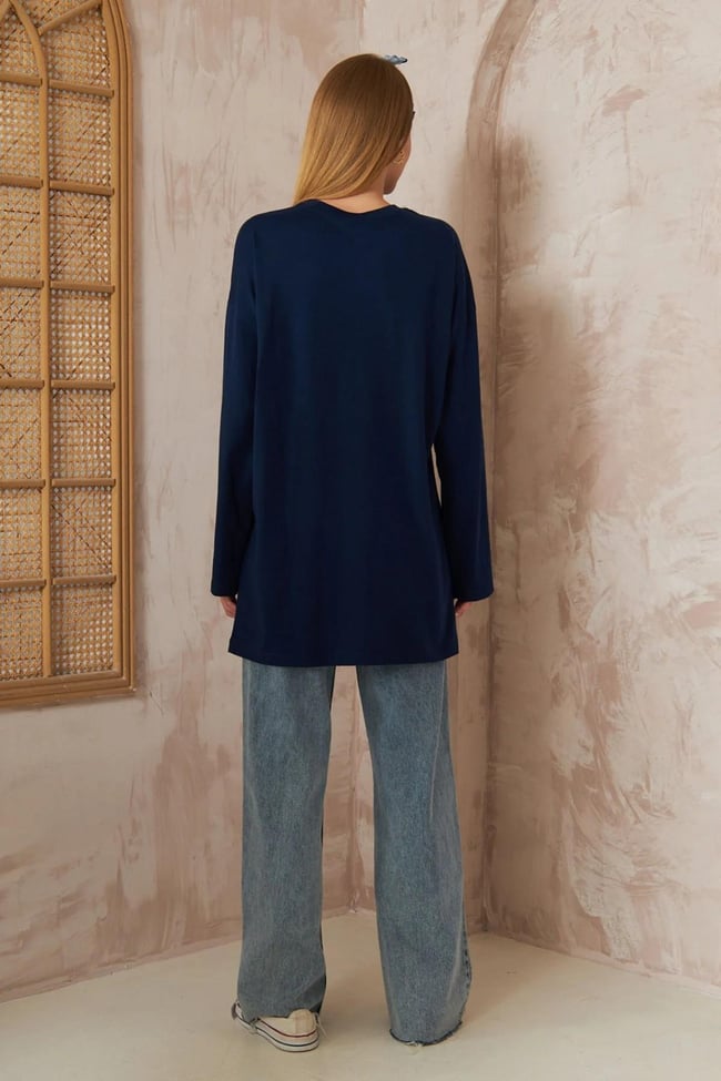 Oversize Uzun Kol T-shırt 4-6632 - LACİVERT
