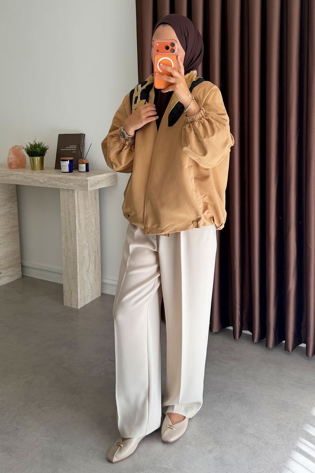 Pamuklu Bomber Ceket - Camel