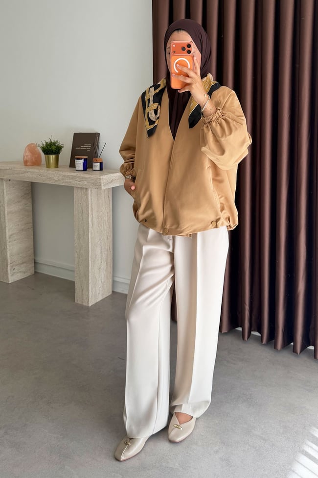 Pamuklu Bomber Ceket - Camel