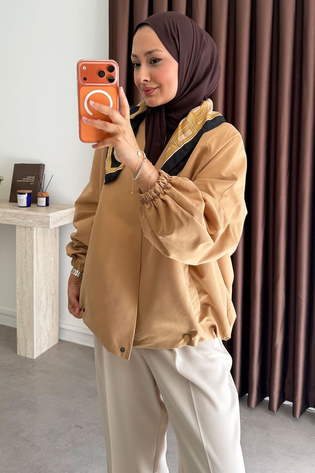 Pamuklu Bomber Ceket - Camel