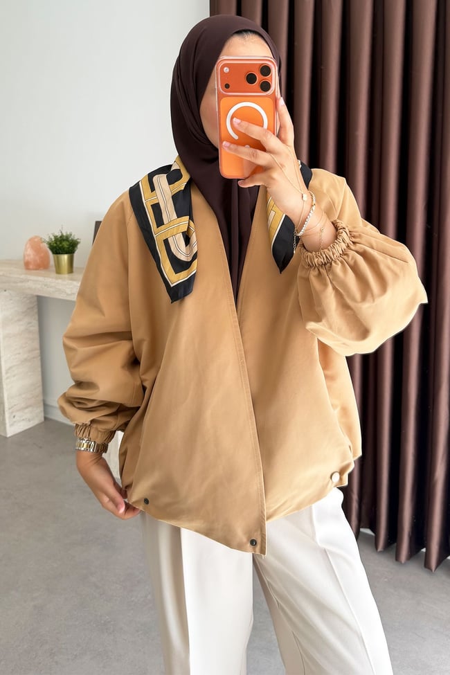 Pamuklu Bomber Ceket - Camel