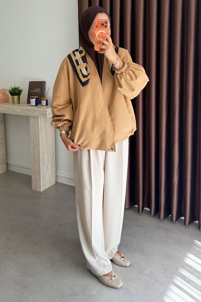 Pamuklu Bomber Ceket - Camel