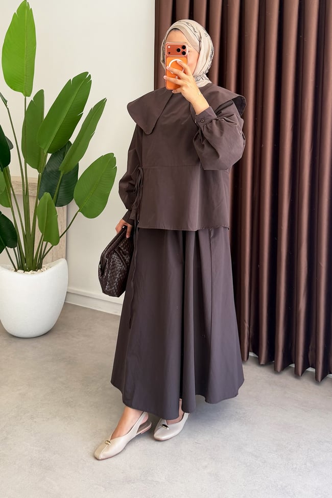 Pamuklu Etek Takım - Kahverengi