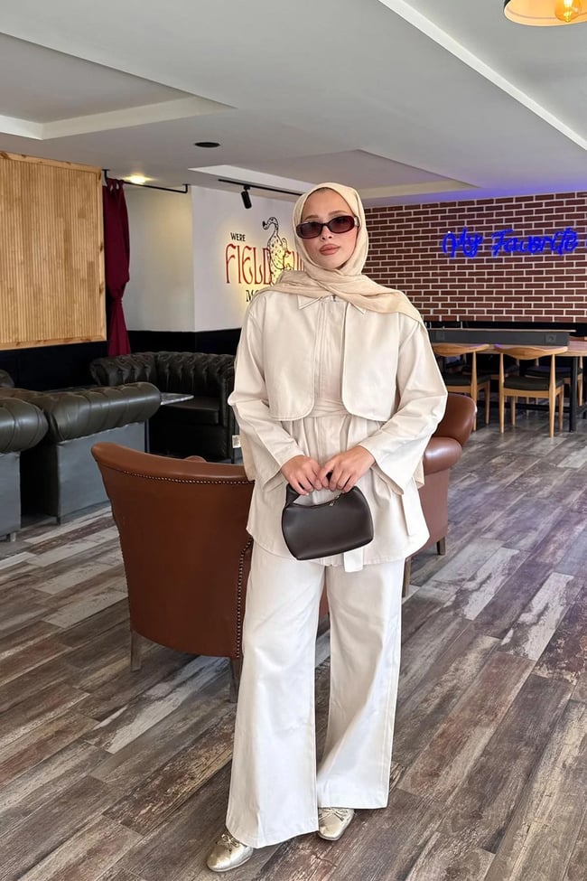 PELERİNLİ GABARDİN TAKIM 9-52812 - BEJ