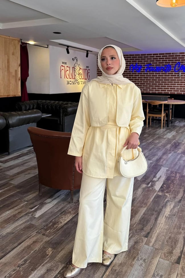 PELERİNLİ GABARDİN TAKIM 9-52812 - SARI