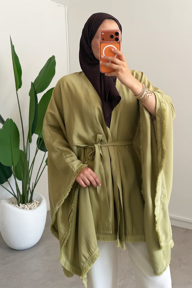 Püskül Detay Kimono - Olive