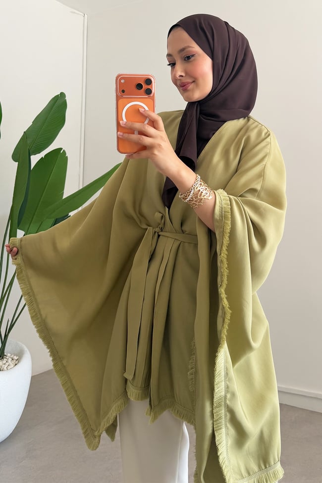 Püskül Detay Kimono - Olive