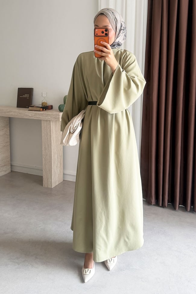 Reglan Kemerli Elbise - Olive