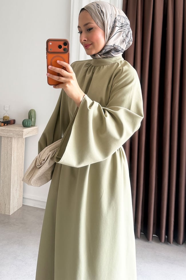 Reglan Kemerli Elbise - Olive