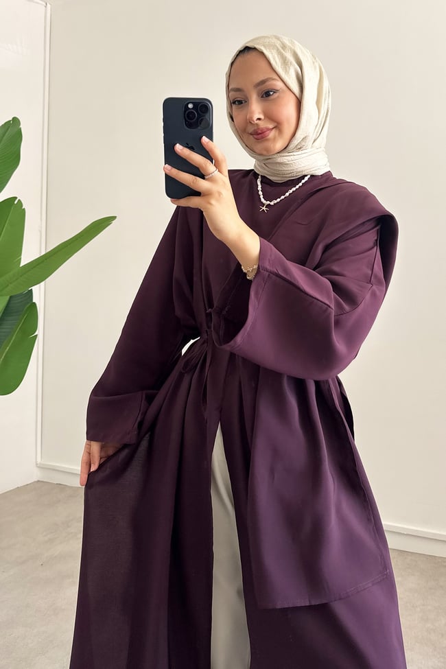 Şallı Modal Elbise - Mürdüm