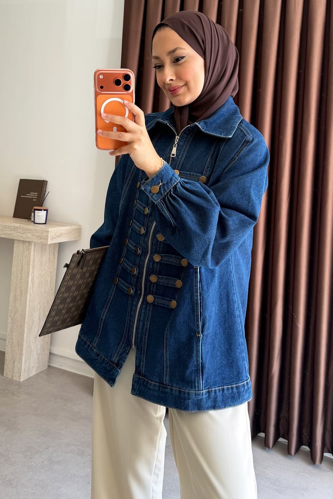 Tasarım Denim Ceket - Koyu Kot