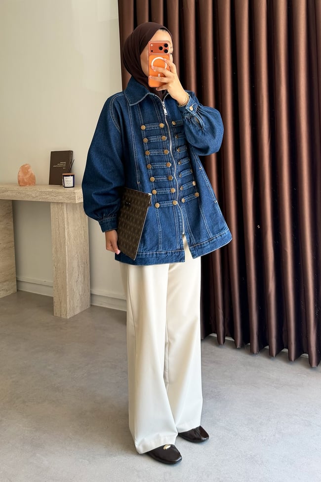 Tasarım Denim Ceket - Koyu Kot