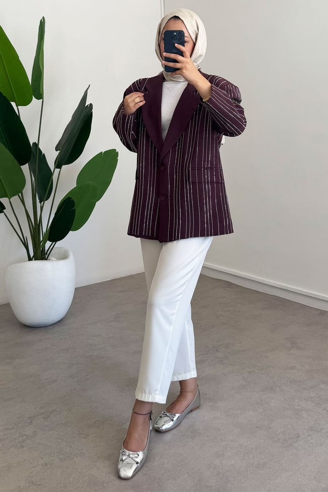 Taşlı Ceket - Bordo