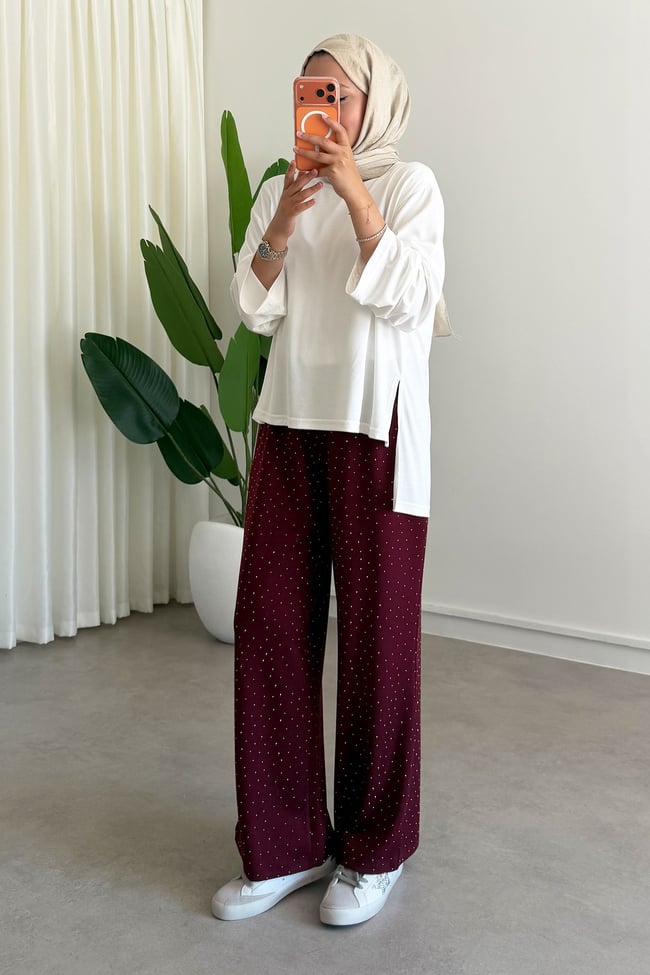 Taşlı Oyşo Pantolon - Bordo