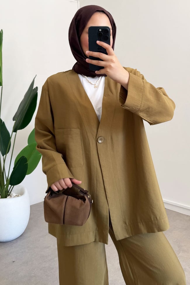 Tek Dügme Takım - Olive