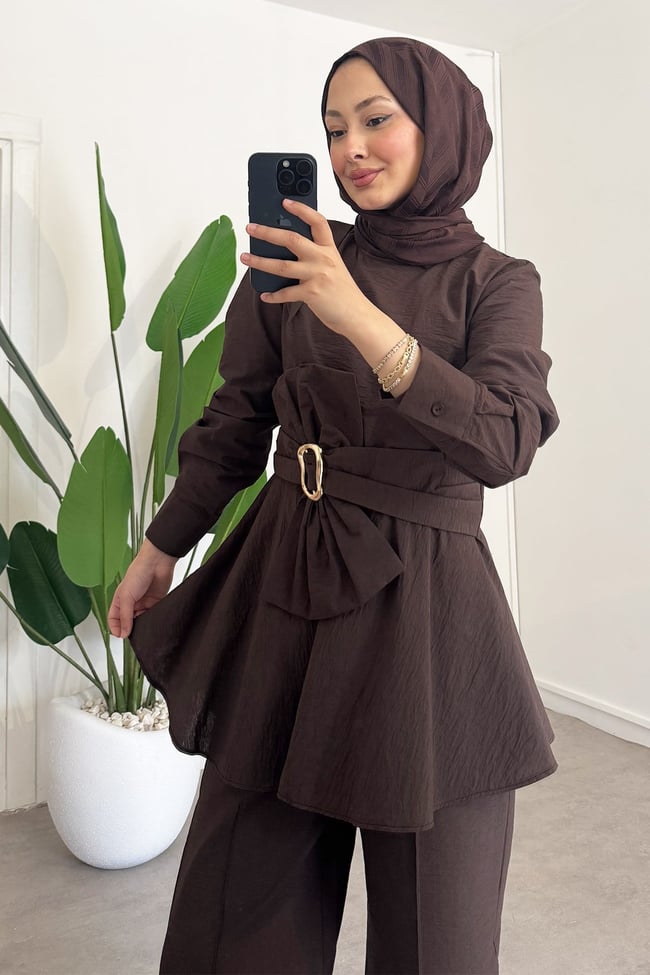 Tokalı Detay Takım - Kahverengi