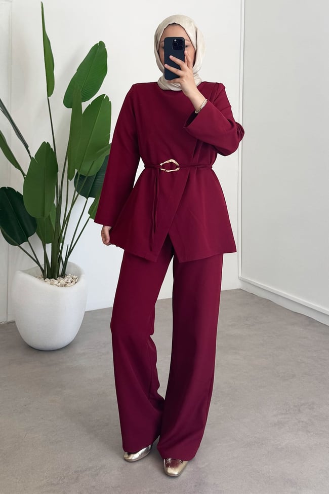 Tokalı Double Takım - Bordo