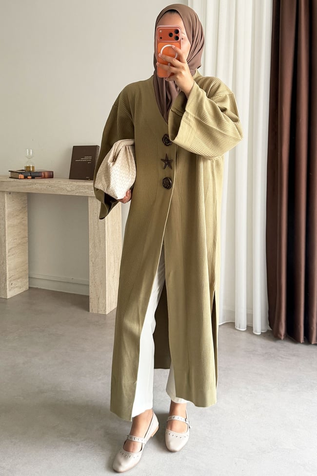 Triko Kimono Elbise - Olive