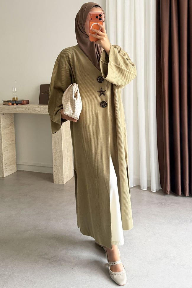 Triko Kimono Elbise - Olive