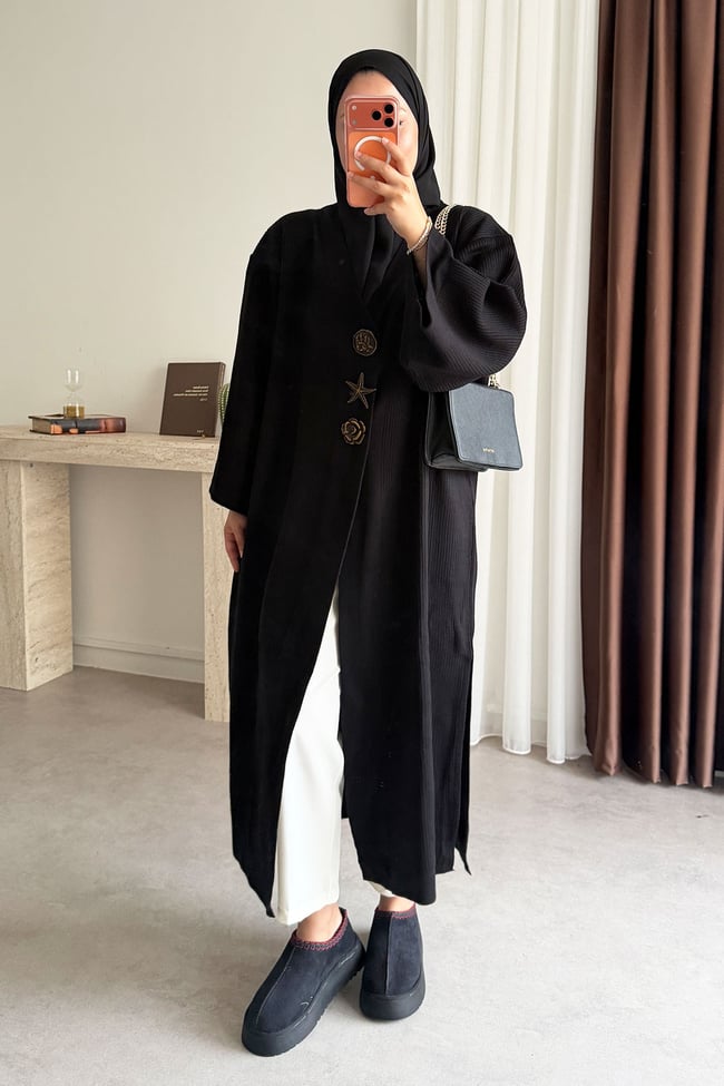 Triko Kimono Elbise - Siyah