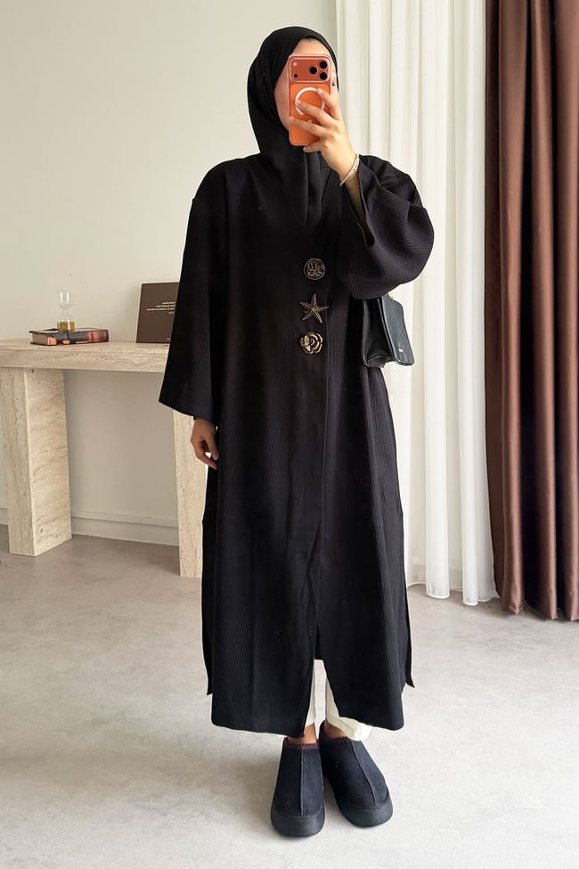 Triko Kimono Elbise - Siyah
