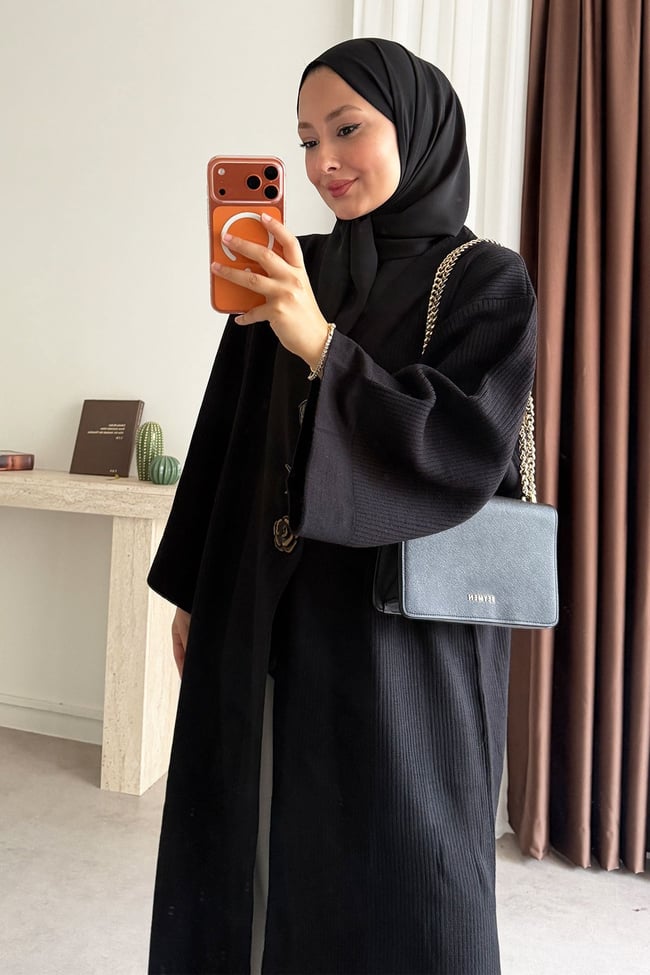 Triko Kimono Elbise - Siyah
