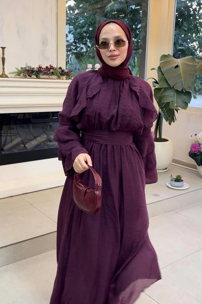 TÜL MODAL ELBİSE 31-3370 - BORDO
