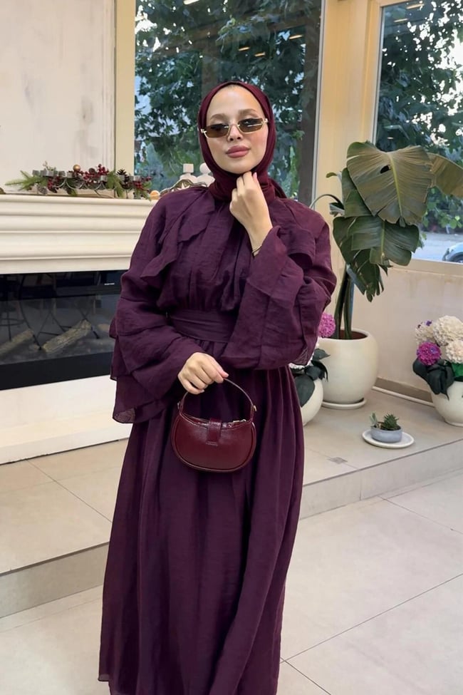 TÜL MODAL ELBİSE 31-3370 - BORDO