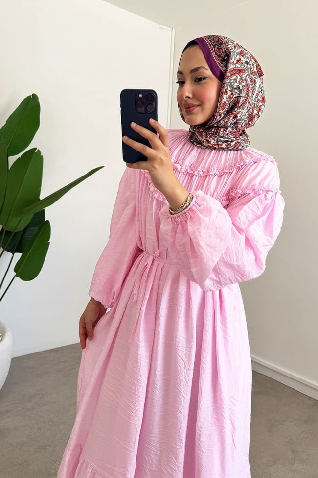 Tül Modal Elbise - Pembe