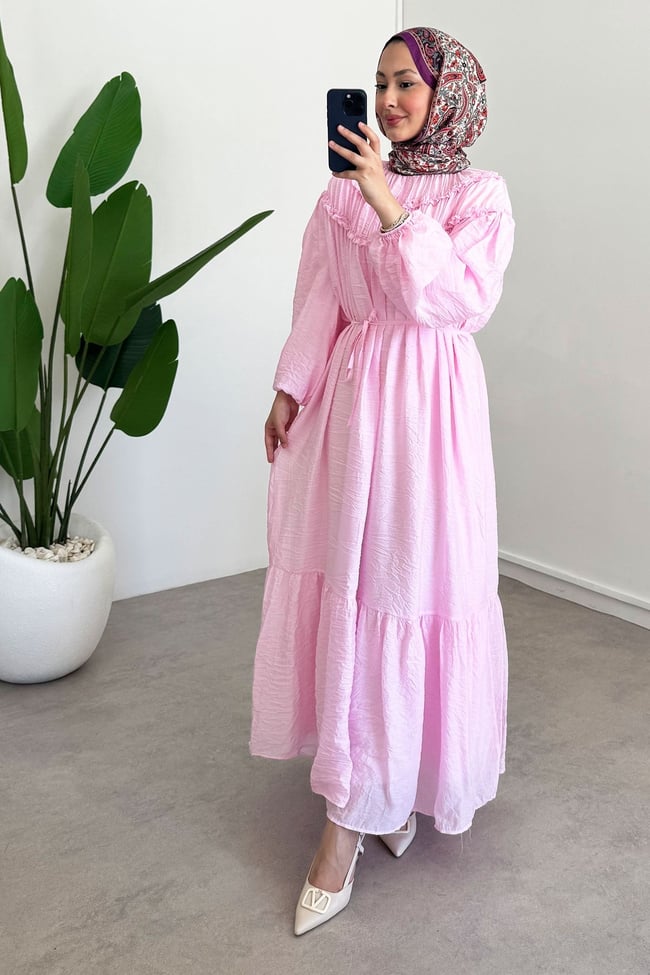 Tül Modal Elbise - Pembe