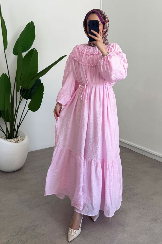 Tül Modal Elbise - Pembe