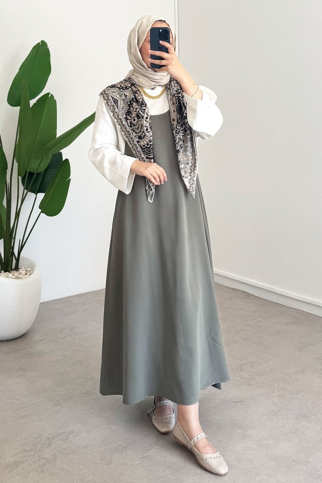 Tunik Jile Elbise - Haki Yeşil