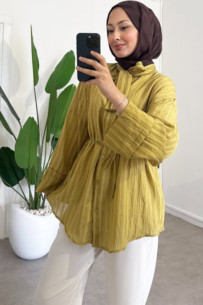 Yaka Baglama Gömlek - Olive