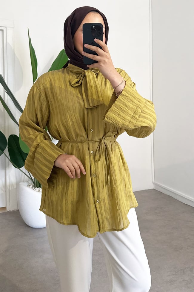 Yaka Baglama Gömlek - Olive