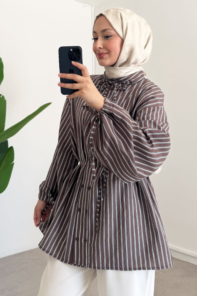Yaka Biyeli Gömlek - Kahverengi