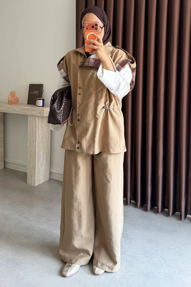 Yelek Modal Takım - Camel