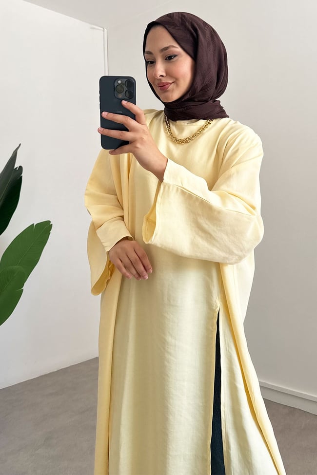 Yırtmaçlı Elbise - Sarı