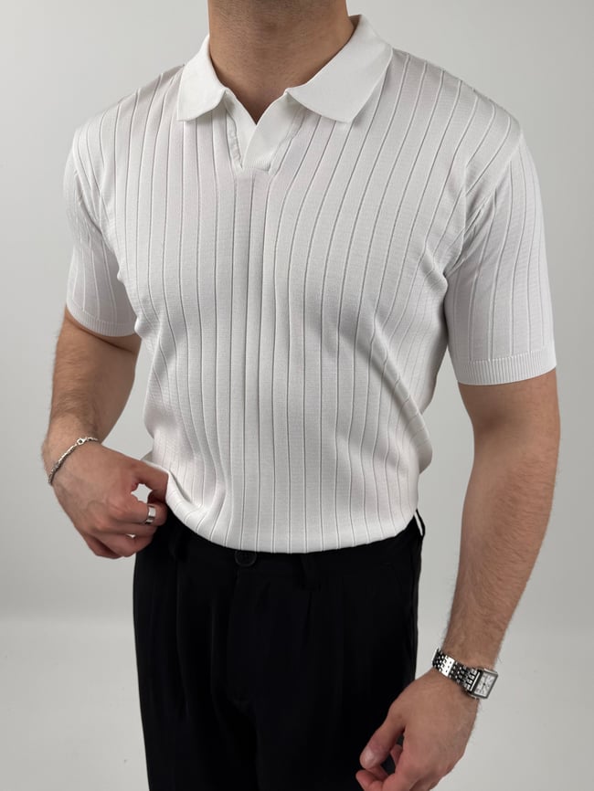 Çizgi Desenli Polo Yaka Tişört