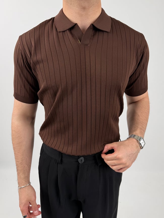 Çizgi Desenli Polo Yaka Tişört