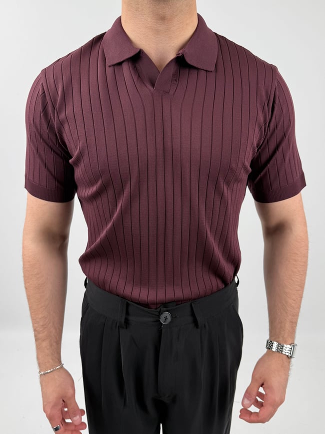 Çizgi Desenli Polo Yaka Tişört